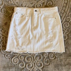 Distressed White Jean Skirt